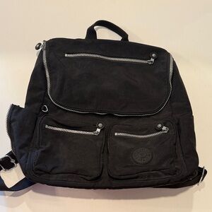 Kipling Black Backpack with Silver Accents